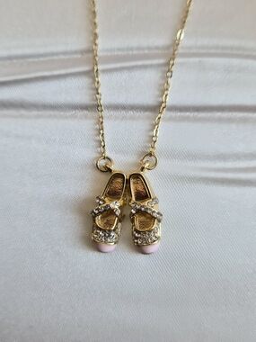 Gold Tone Ballet Pendant Necklace